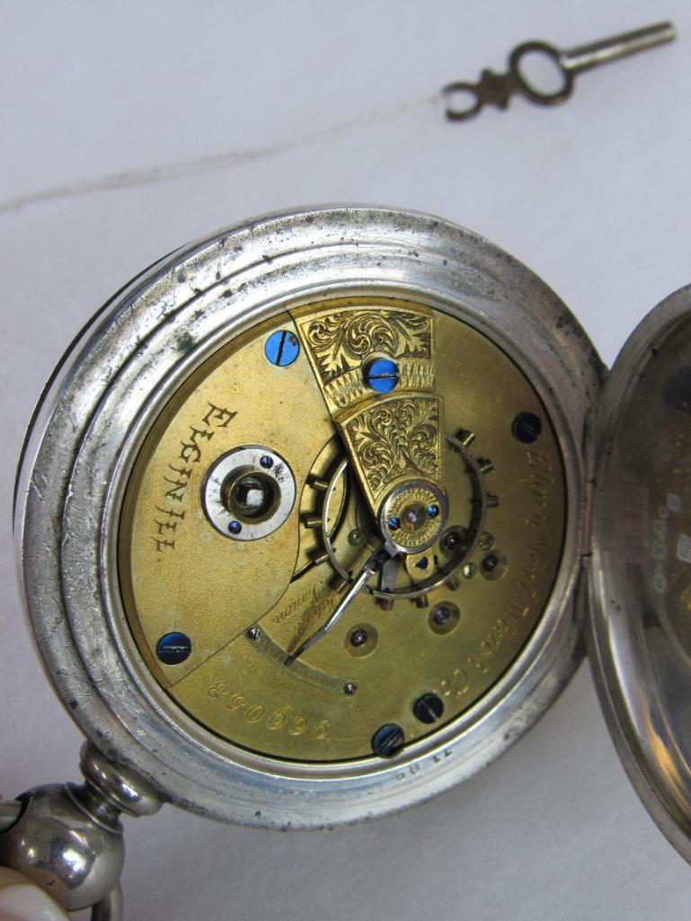 Antique Elgin 15J Pocket Watch Size 18 in Coin Silver Case