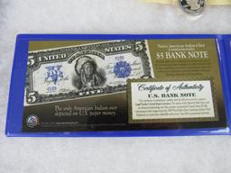 Lot (2) Modern Commemoratives- 2023 $5 Indian Chief Bank Note, 51st State Quarter Set