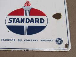 Antique 1949 Dated Standard Red Crown Porcelain Gas Pump Plate Sign 12 x 15"