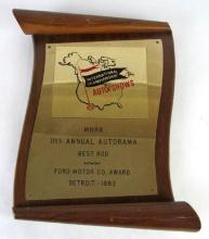Vintage 1963 Ford Motor Co. MHRA Detroit Autorama "BEST ROD" Award Plaque