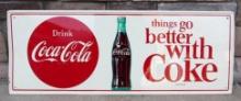 Excellent Vintage "Things Go Better with Coke" Coca Cola Embossed Metal Sign