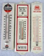 Excellent Lot (3) Vintage Metal Gas Station Advertising Thermometers- Standard, Marathon, Skelly