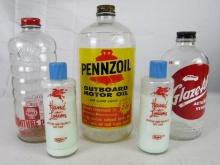 Lot (5) Antique Glass Gas & Oil Bottles- Mobil, Shell, Shell, Glaze-All