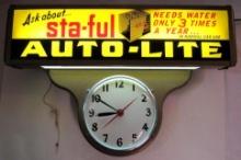 Outstanding Original Auto-Lite Antique Reverse Glass "Art Deco" Advertising Clock