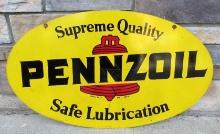 Excellent Vintage Pennzoil "Safe Lubrication" Metal Double Sided Oval Sign 31"