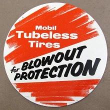 Excellent Vintage 1960's Mobil Tubeless Tires Metal Sign 16.5"