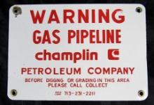 Vintage Champlin Oil - GAS PIPELINE Porcelain Sign 7x10"