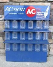 Vintage AC Spark Plugs Metal / Glass Jar Service Station Display Rack/ Sign