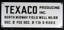 Antique Texaco North Midway Field Well Porcelain Sign 24 x 10"