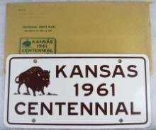 Vintage 1961 Kansas State Centennial Metal License Plate in Orig. Envelope