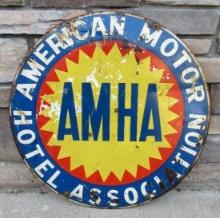 Vintage AMHA American Motor Hotel Association Dbl. Sided Steel Sign 20"