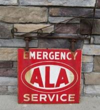 Antique ALA Emergency Service Dbl. Sided Porcelain Sign on Original Cast Iron Hanger