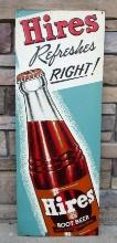 Excellent Antique Hires Root Beer "Refreshes Right" Embossed Metal Bottle Sign