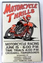 Authentic 1960's-70's "Motorcycle Thrills" Croswell (Mich.) Fairgrounds Racing Poster
