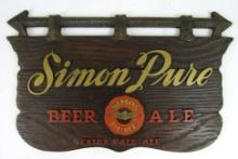 Antique Simon Pure Beer Masonite Easel-Back Sign 8 x 14"