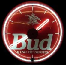 Huge Budweiser "Bud King of Beers" 30" Neon Wall Clock