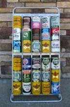 Vintage Service Station Oil Rack on Wheels with 30 Full Quart Oil Cans