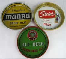 Lot (3) Vintage Metal Beer Advertising Serving Trays- Simon Pure, Manru, Stein's