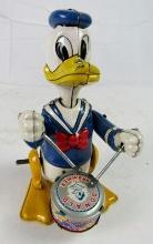 Excellent Antique Marx Tin Wind-Up Donald Duck Drummer