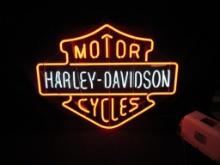 Vintage Harley Davidson Motorcycles 2-Color Skeletal Neon Sign w/ Transformer