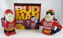 Lot (2) Budweiser Bud Man Ceramic Lidded Beer Steins