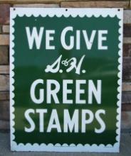 Antique 1949 Dated S&H Green Stamps Dbl. Sided Porcelain Sign- Beauty!