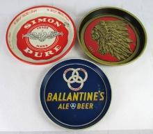 Lot (3) Vintage Metal Beer Advertising Serving Trays- Simon Pure, Iroquois, Ballantine's