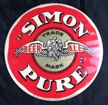Vintage William Simon "Simon Pure" (Buffalo, NY) Celluloid & Metal Beer Sign