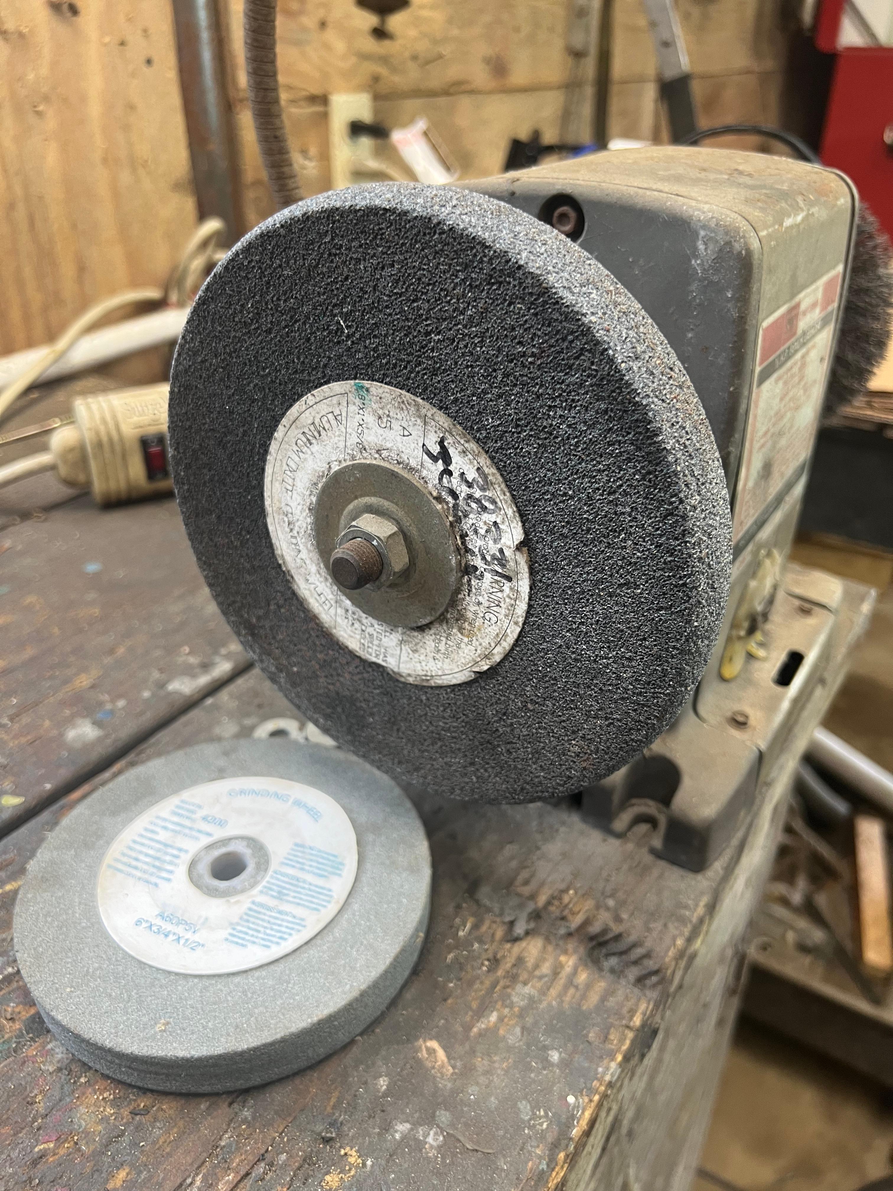 Record 3VS Vice & Craftsman 1/2hp Bench Grinder on a 28” x 58” Rolling Cabinet