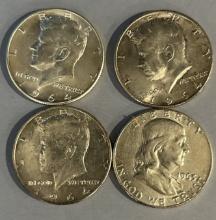 Kennedy and Franklin Silver Half Dollars (4)