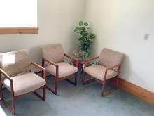 3 Arm Chairs, Glass Top Table & Plant