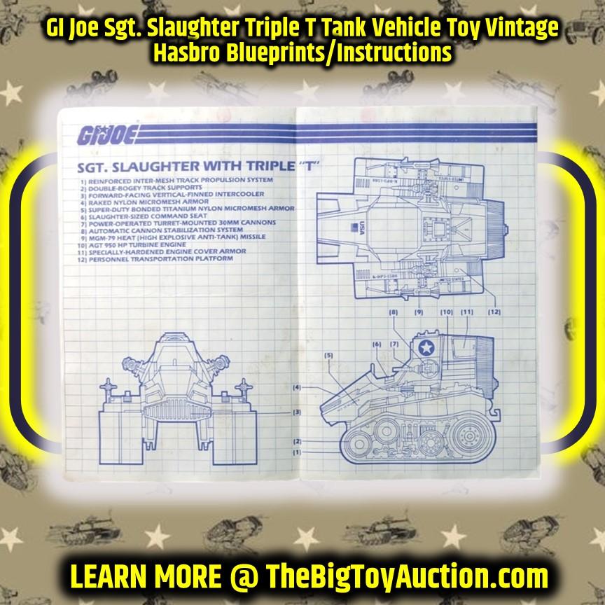 GI Joe Sgt. Slaughter Triple T Tank Vehicle Toy Vintage Hasbro Blueprints/Instructions
