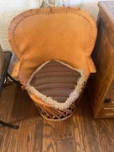 Vintage, leather Equipale barrel back chair. 37"T x 23 1/2"W