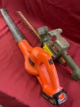 Black + Decker no charger with battery untested blower & 16" blade hedge trimmer works no cord