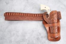 Floral tooled Holster and matching Ammo Belt marked "H.H. Heiser, Denver, Colo.", made for a 5 1/2"