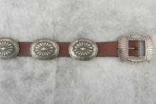 Vintage Native American sterling Concho Belt. Conchos cover 32" including the buckle, there are 10 r