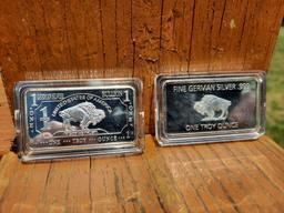 2 1 Ounce 999 German Silver Buffalo Bars In Protective Cases USA In God We Trust Bar