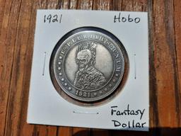 1921 Hobo Dollar Burning Man Skull Skeleton Fantasy Dollar