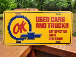 Chevrolet OK Used Cars And Trucks Embossed Metal Sign MCA 1969 License Plate Sign NOS