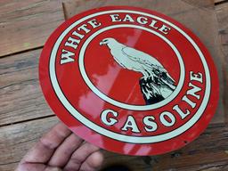 Old Vintage NOS New Old Stock Embossed Metal White Eagle Gasoline Tin Sign