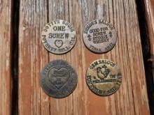 Lot of 4 Brass Brothel Whore House Tokens