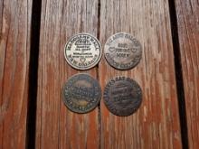 Lot of 4 Brass Brothel Whore House Tokens