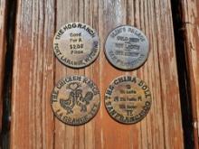 Lot of 4 Brass Brothel Whore House Tokens