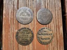 Lot of 4 Brass Brothel Whore House Tokens