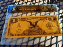 24K Gold Banknote $1.00 Silver Certificate In Black Holder