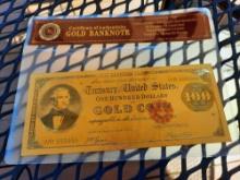 24K Gold Banknote One Hundred Dollars Gold Coin Red Certificate Holder