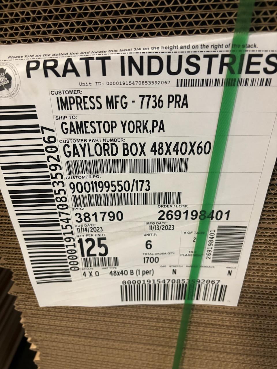 Pallet of Gaylord Boxes