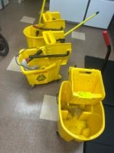 Lot of (3) Mop Buckets & (2) Mops