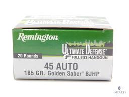 20 Rounds Remington .45ACP Self Defense Ammo 185 Grain Bonded Hollow Point