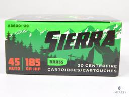 20 Rounds Sierra .45 ACP Self Defense Ammunition - 185-grain Hollow Point